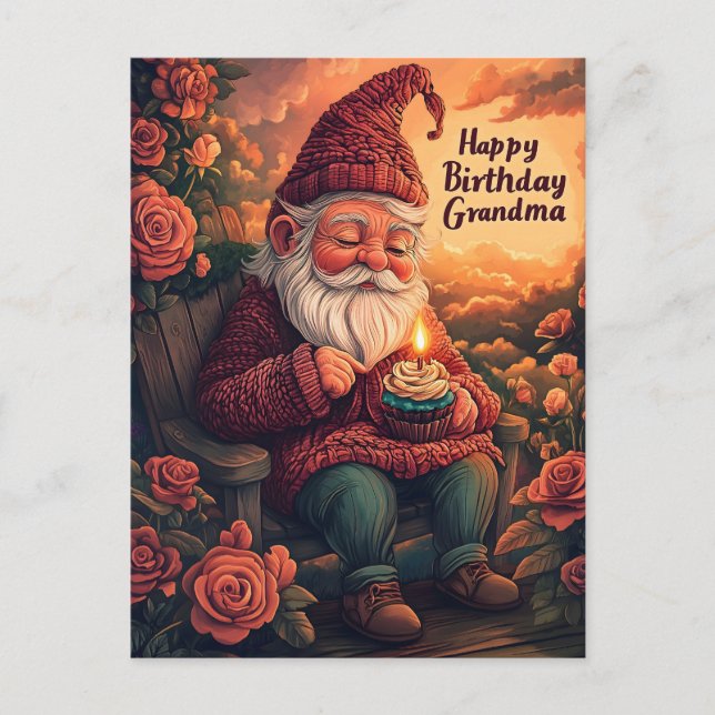 Gnome Birthday Card for Grandma Vykort (Framsida)