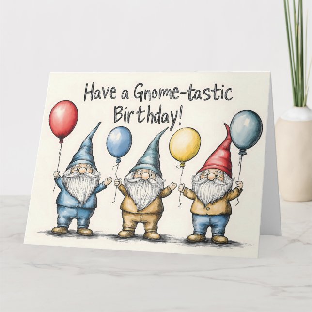 Gnome Birthday Illustration med ballonger Kort (Framsida)
