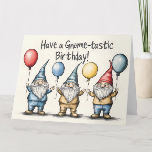 Gnome Birthday Illustration med ballonger Kort