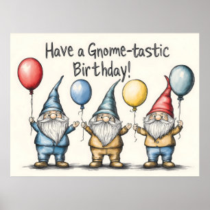 Gnome Birthday Illustration med ballonger Poster