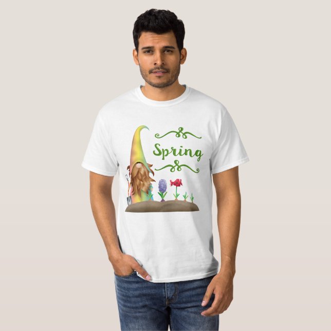 Gnome Blomsterträdgård Vår Grönt Typography Unisex T Shirt (Hel framsida)
