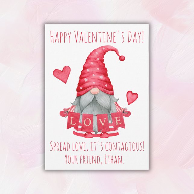 Gnome Boy with Hearts| Classmates Valentine's Julkort (Personalize this card to add it to the gift your children will give to their classmates. Buy it now!)