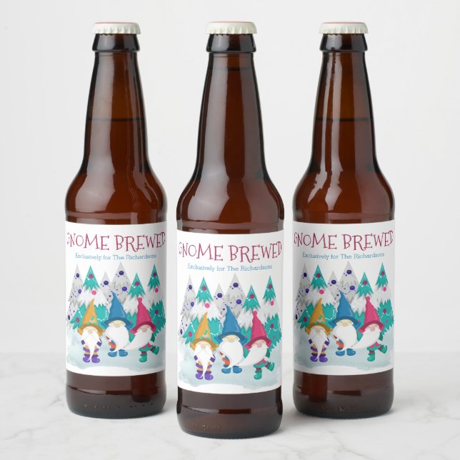Gnome Breved Personlig Roligt Home Brew jul Ölflaska Etikett (Flaskor)