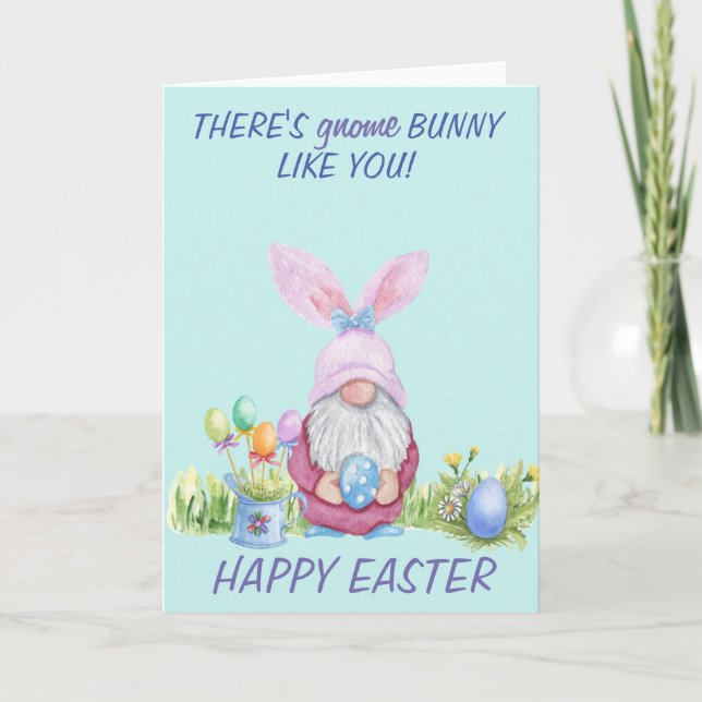 Gnome Bunny Glad påsk Watercolor Kort (Framsida)