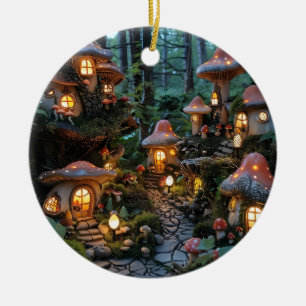 Gnome-byn på kvällstid julgransprydnad keramik