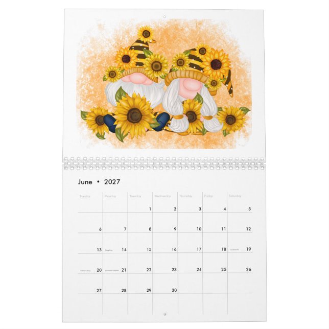 Gnome Calendar Cute Whimsic Adsible any Year Kalender (Jun 2027)
