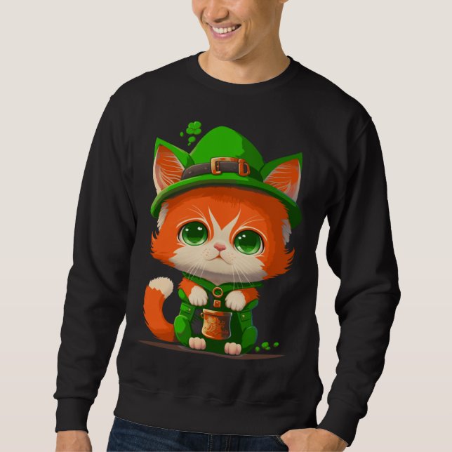 Gnome Cat St Patricks Day Kids Toddler Girl Boy Lång Ärmad Tröja (Framsida)