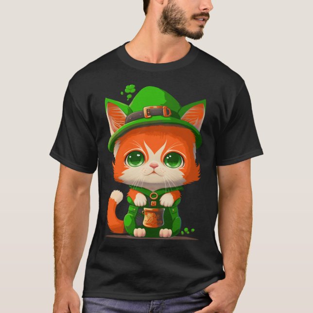 Gnome Cat St Patricks Day Kids Toddler Girl Boy T Shirt (Framsida)
