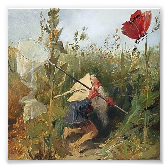 "Gnome Catching Butterflies" av Heinrich Schlitt Fototryck (Framsidan)