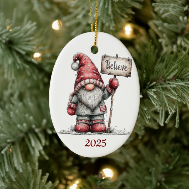 Gnome Ceramic Oval Christmas Ornament (Träd)
