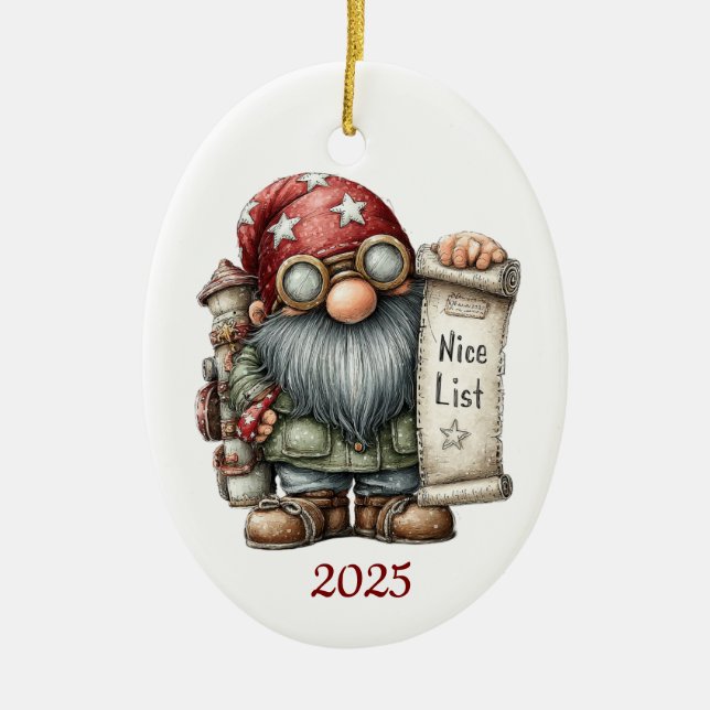 Gnome Ceramic Oval Christmas Ornament (Framsidan)