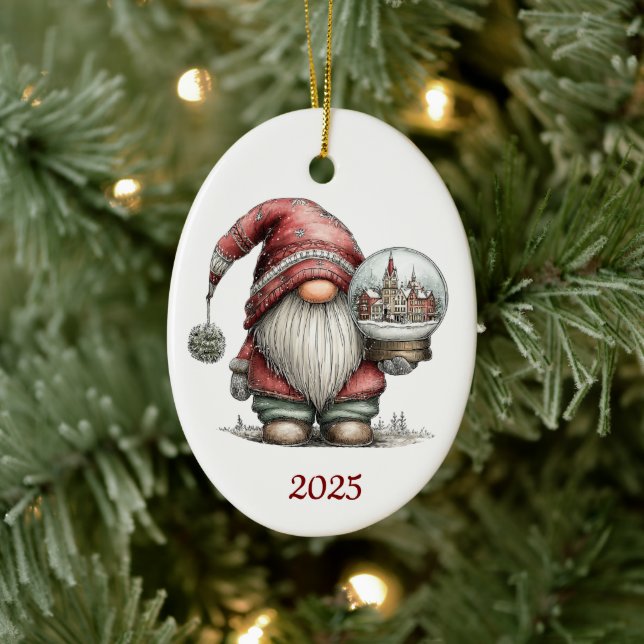 Gnome Ceramic Oval Christmas Ornament (Träd)