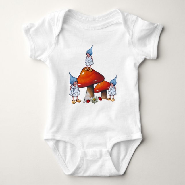 Gnome Children, Triplet Girls, Toadstools, Art Tee (Framsida)