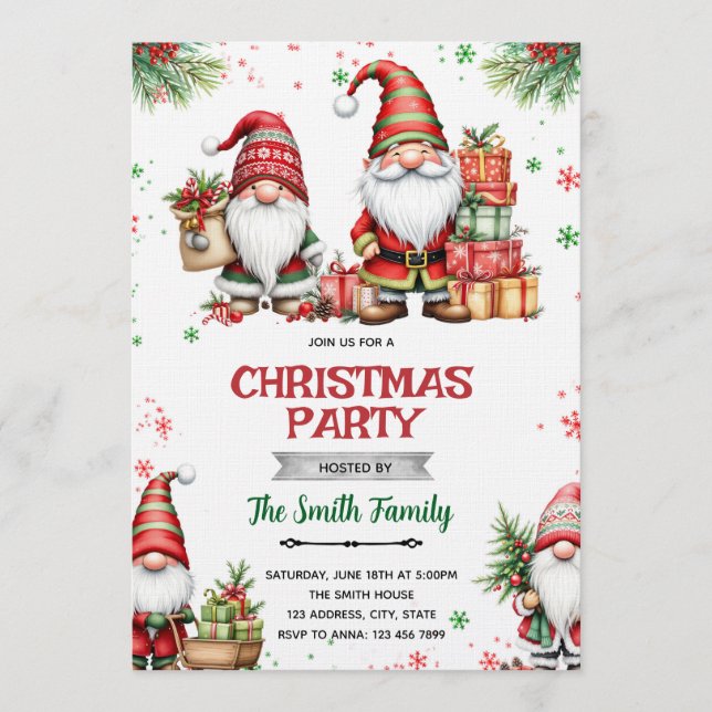 Gnome Christmas party Invitation Inbjudningar (Framsida)