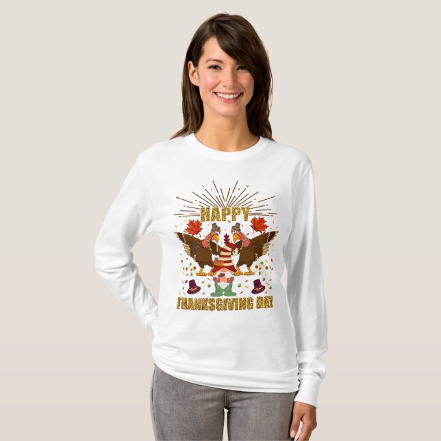 Gnome Dabbing Turkey, Thanksgiving Day, Långärmad T Shirt (Hel framsida)