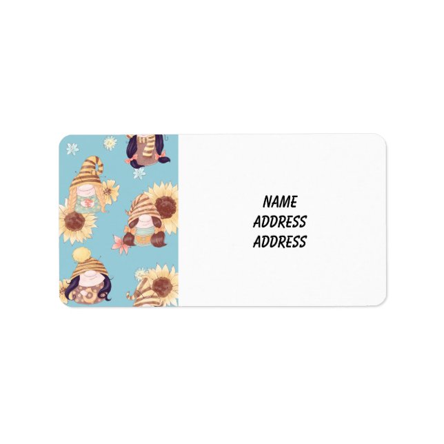 Gnome Dam och solrosor Adressetikett (Framsidan)