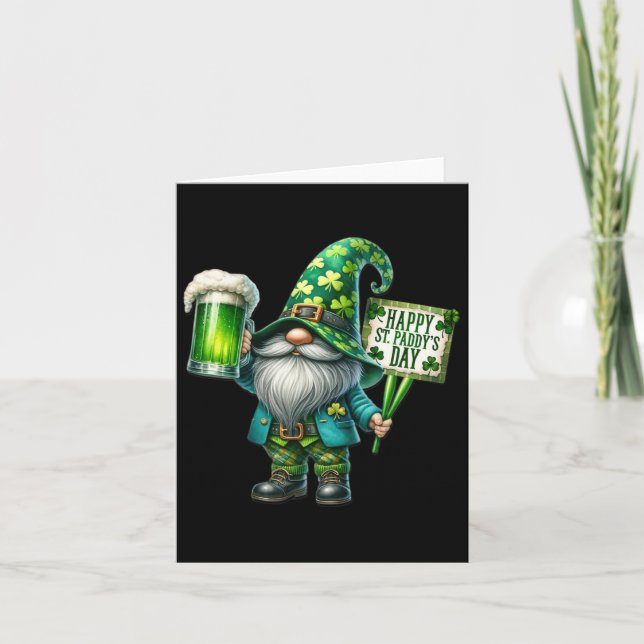 Gnome Drinking Saint Patricks Day Lycklig St Paddy Kort (Framsida)