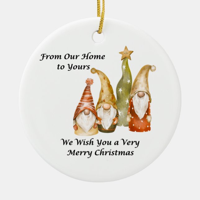 Gnome Family From Our Home to Yours on a  Julgransprydnad Keramik (Framsidan)