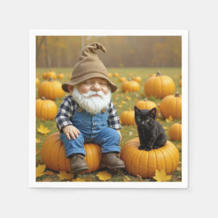 Gnome Farmer och Black Kitten på Pumpkins Pappersservett
