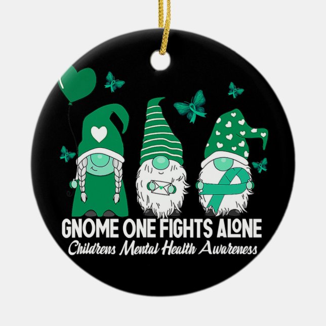 Gnome Fights Childrens Mental Health Awareness Julgransprydnad Keramik (Framsidan)