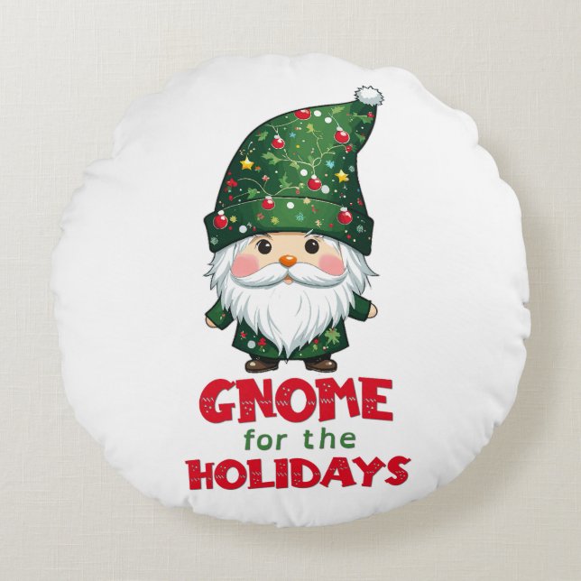 Gnome för Helgdagarna - fin och god jul Rund Kudde (Framsidan)