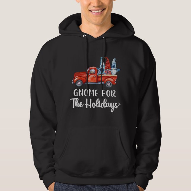 Gnome för Helgdagarna Julgrädden Red Lastbil Hoodie (Framsida)