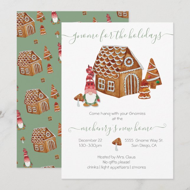 Gnome för Helgdagarnas uppvärmning av Party Inbjudningar (Fram/baksida)