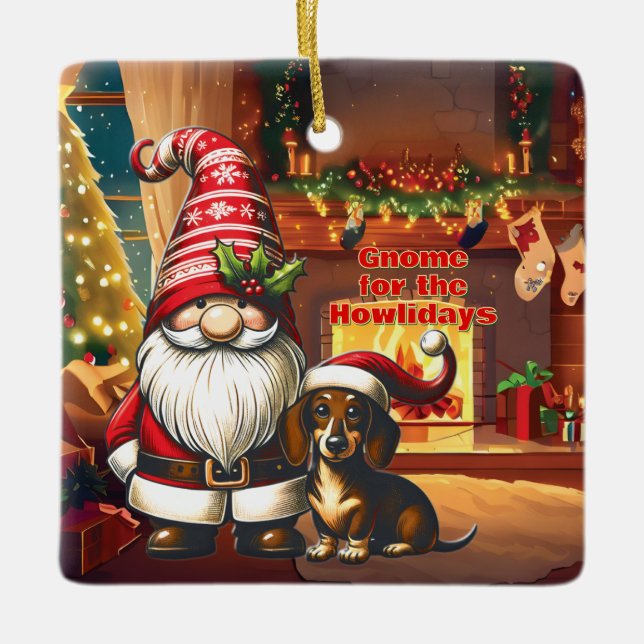 Gnome för Howlidays Dachshund Julgransprydnad Keramik (Framsida)