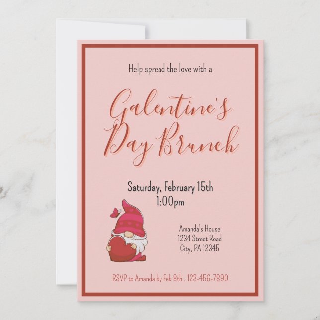 Gnome Galentines Day Brunch-inbjudan Inbjudningar (Framsida)