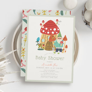 Gnome Garden Mushroom Grönt Boy Shower Inbjudningar