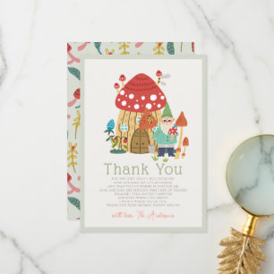 Gnome Garden Mushroom Grönt Boy Shower Tack Kort