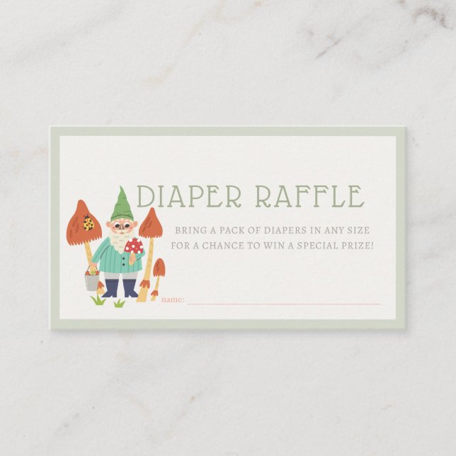 Gnome Garden Mushroom Grönt Diaper Raffle Biljett Tilläggskort (Framsida)