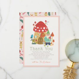 Gnome Garden Mushroom Rosa Girl Baby Shower Tack Kort