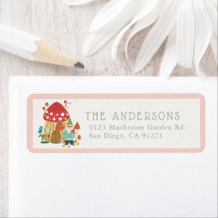 Gnome Garden Mushroom Rosa Returadress Etikett