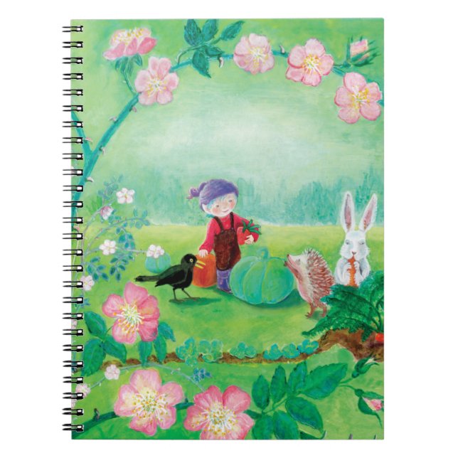 Gnome gardener, Blackbird, Hedgehog & white Rabbit Anteckningsbok (Framsidan)