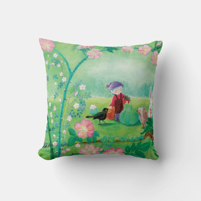 Gnome gardener, Blackbird, Hedgehog & white Rabbit Kudde (Framsida)