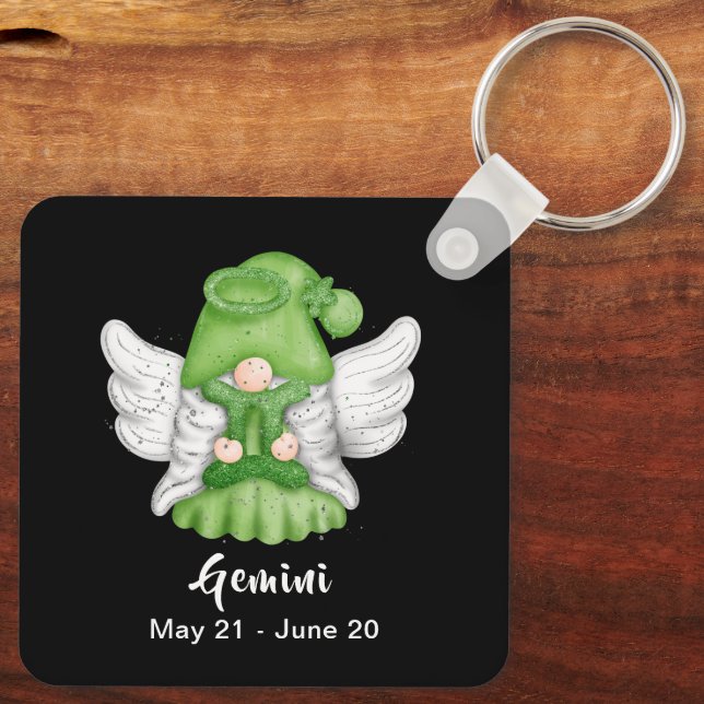 Gnome Gemini Astrology Sign Angel Keychain Nyckelring (Baksida)