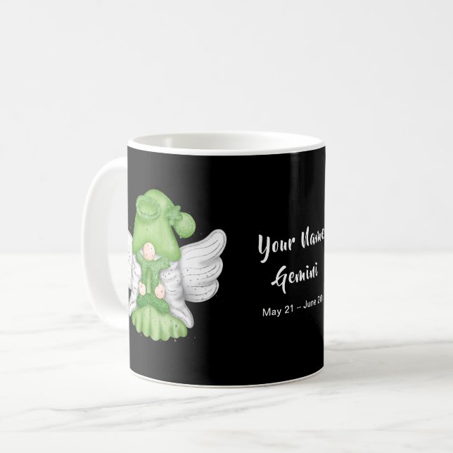 Gnome Gemini Astrology signera ditt namn Kaffemugg (Framsida vänster)