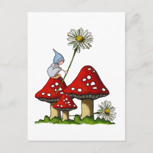 Gnome Girl, Toadstool, Daisy, Fanstasy Art Vykort