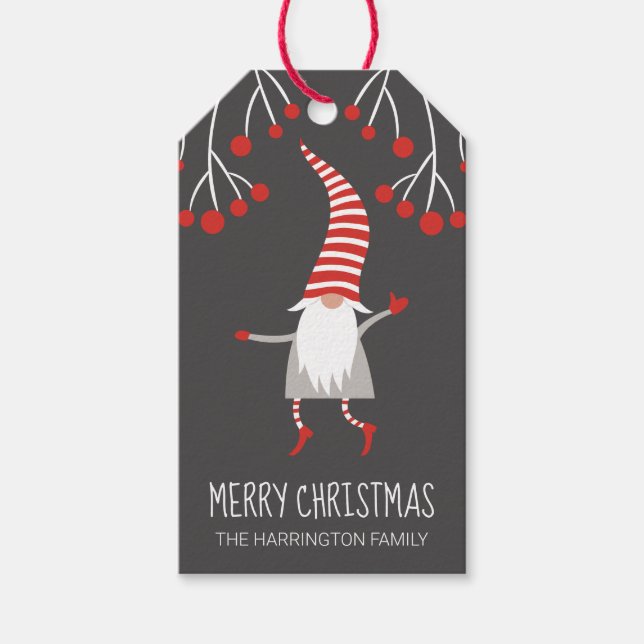 Gnome God jul Holly Berries Presentetikett (Framsidan)