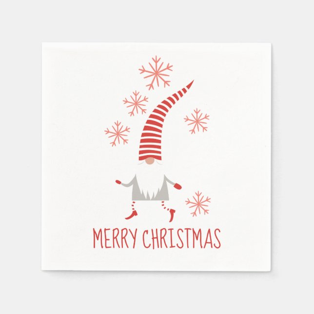 Gnome God jul och Snöflingor Pappersservett (Framsidan)