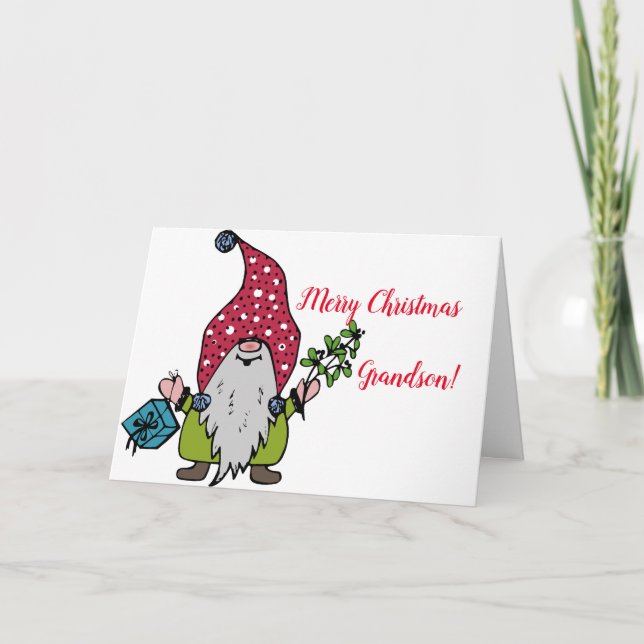 GNOME GRANDSON CHRISTMAS CARD TACK KORT (Framsida)