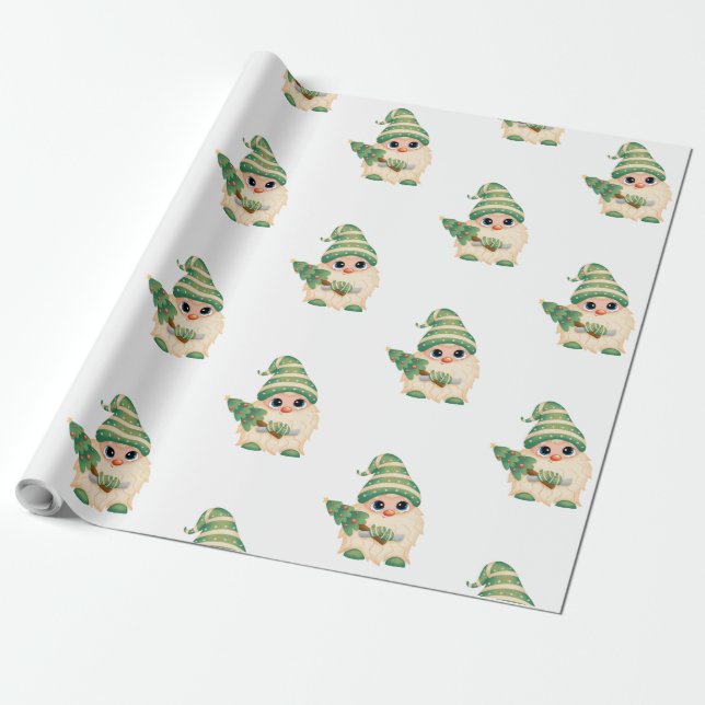 Gnome Gräs Träd God jul Presentpapper (Utrullad)