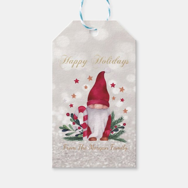 Gnome,Gräs Träd Grenar,Stars,Candy Glitter Bokeh Presentetikett (Framsidan)