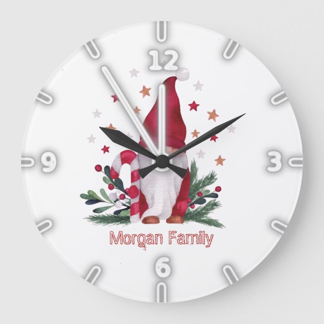 Gnome Gräs Träd Grenar Stars jul Stor Klocka (Framsida)