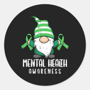 Gnome Grönt Ribbon Mental Health Awareness Warriar Runt Klistermärke