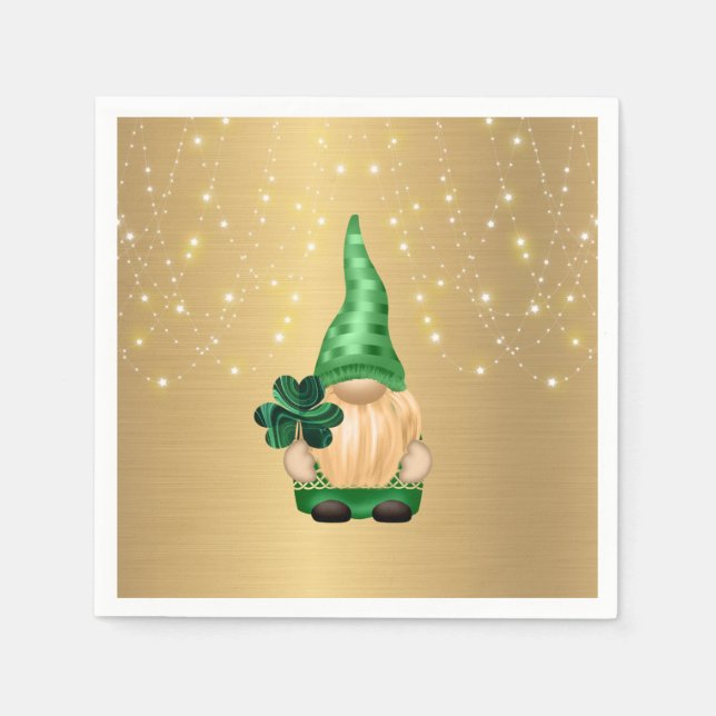 Gnome Guld Ljus Shamrock St patricks day Pappersservett (Framsidan)