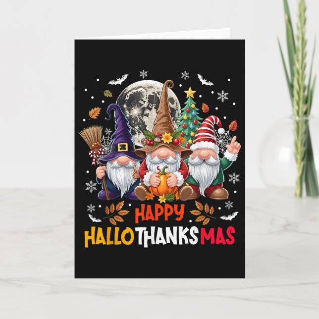 Gnome Hallothanksmas Halloween Thanksgiving Christ Kort (Framsida)