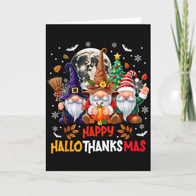 Gnome Hallothanksmas Halloween Thanksgiving Christ Kort (Framsida)
