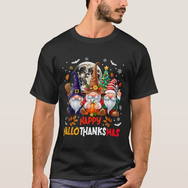 Gnome Hallothanksmas Halloween Thanksgiving Christ T Shirt (Framsida)